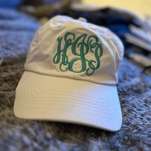 White and Teal HPJ Monogrammed Hat